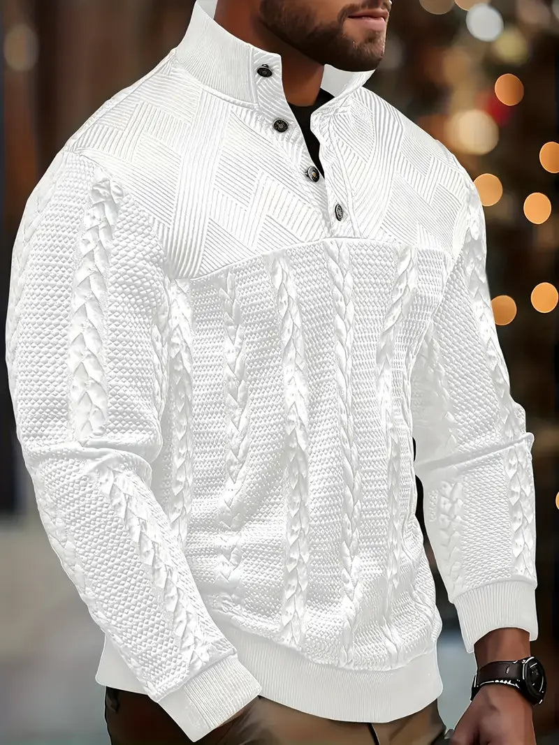 DAWSON – LONG SLEEVE HENLEY SWEATER WITH STRIPES
