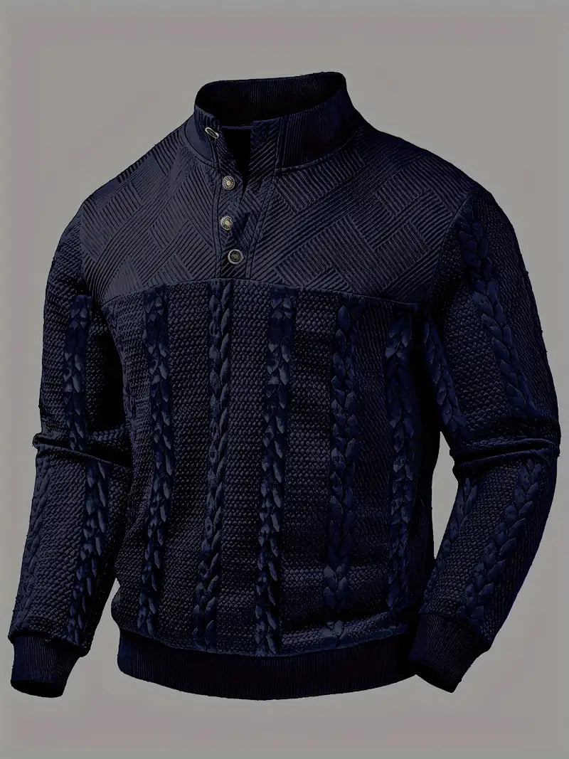 DAWSON – LONG SLEEVE HENLEY SWEATER WITH STRIPES