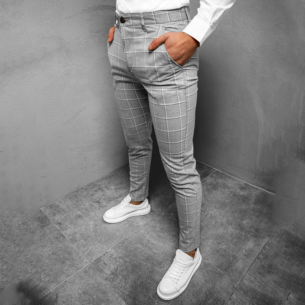 Daniel | Men's Tapered Grid Pattern Trousers