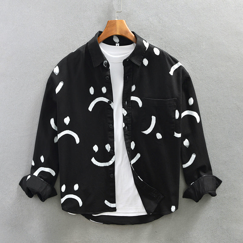 Men’s Cotton Long Sleeve Shirt with Smiley Pattern