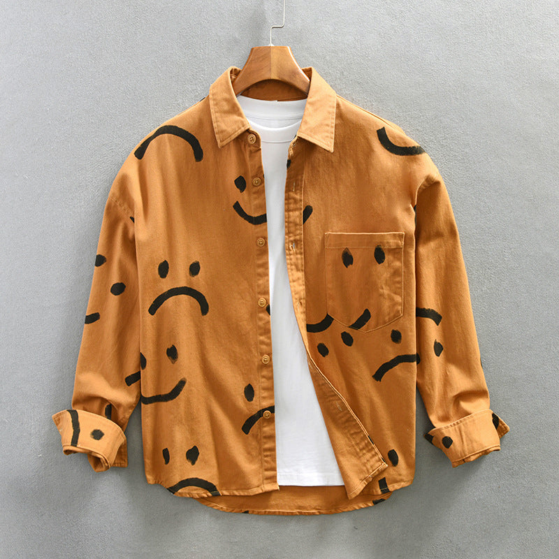 Men’s Cotton Long Sleeve Shirt with Smiley Pattern