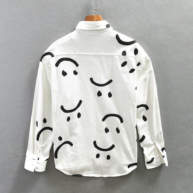 Men’s Cotton Long Sleeve Shirt with Smiley Pattern