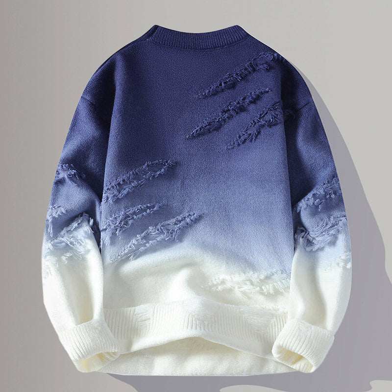 Men’s Crewneck Gradient Sweater with Distressed Finish