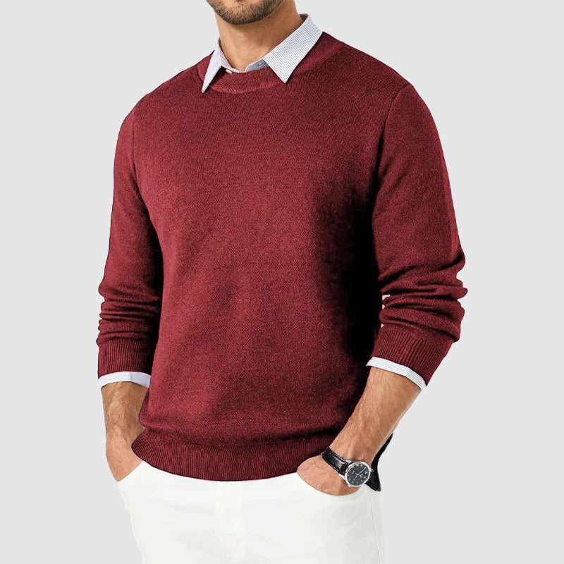 Men’s Crewneck Lightweight Pullover with Ribbed Edges