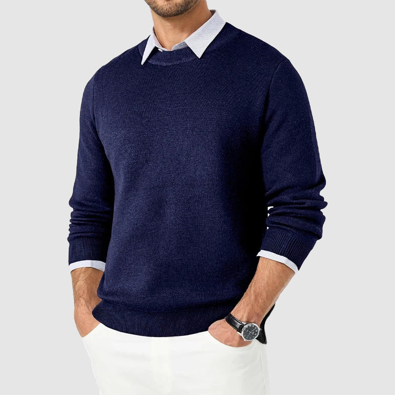 Men’s Crewneck Lightweight Pullover with Ribbed Edges