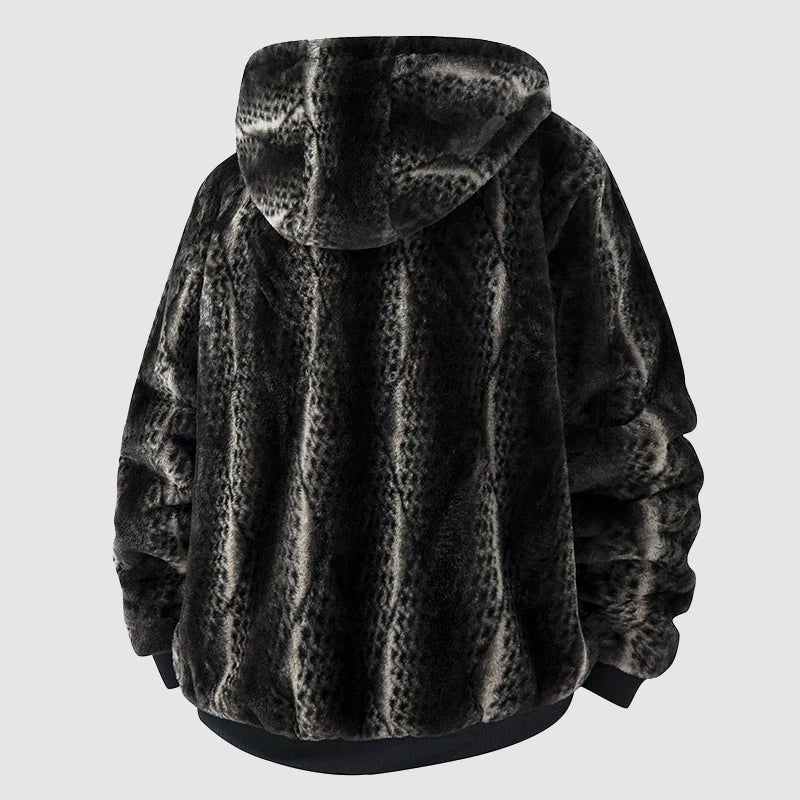 Men’s Faux Fur Hooded Jacket with Zipper Front