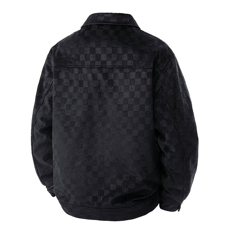 Men’s Faux Suede Checkered Jacket with Button Closure