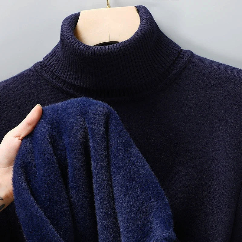 Men’s High-Neck Knit Sweater with Fleece Lining