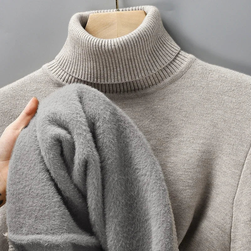 Men’s High-Neck Knit Sweater with Fleece Lining