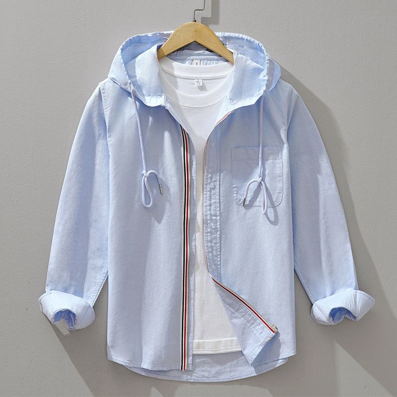 Men’s Hooded Cotton Shirt with Zipper Closure