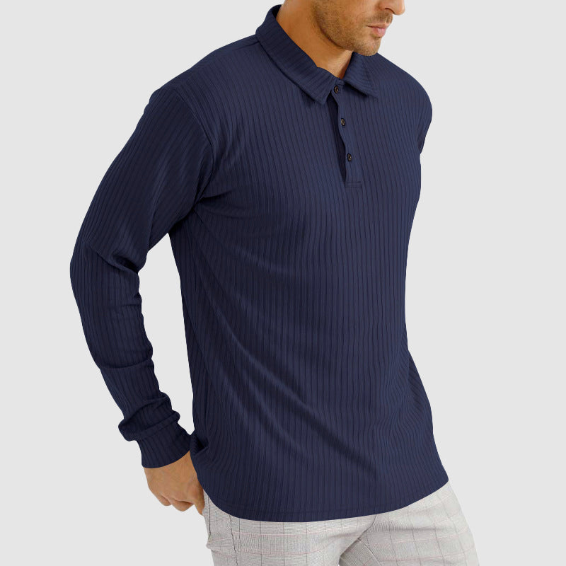 Men’s Long-Sleeve Polo Shirt with Ribbed Texture
