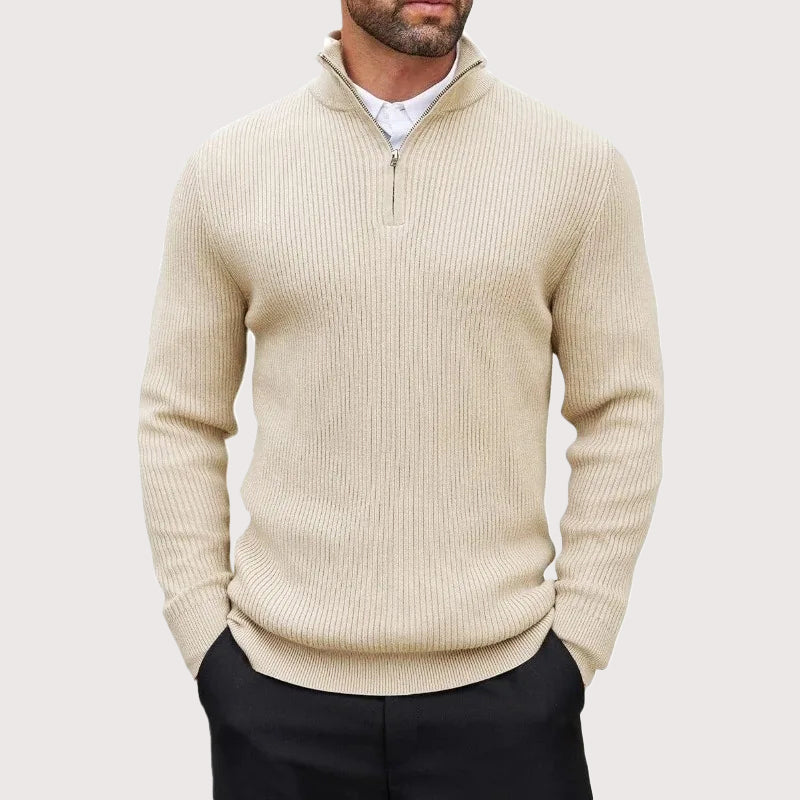 Men’s Ribbed Quarter-Zip Sweater with Stand Collar