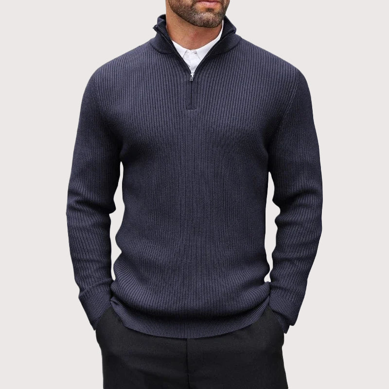 Men’s Ribbed Quarter-Zip Sweater with Stand Collar