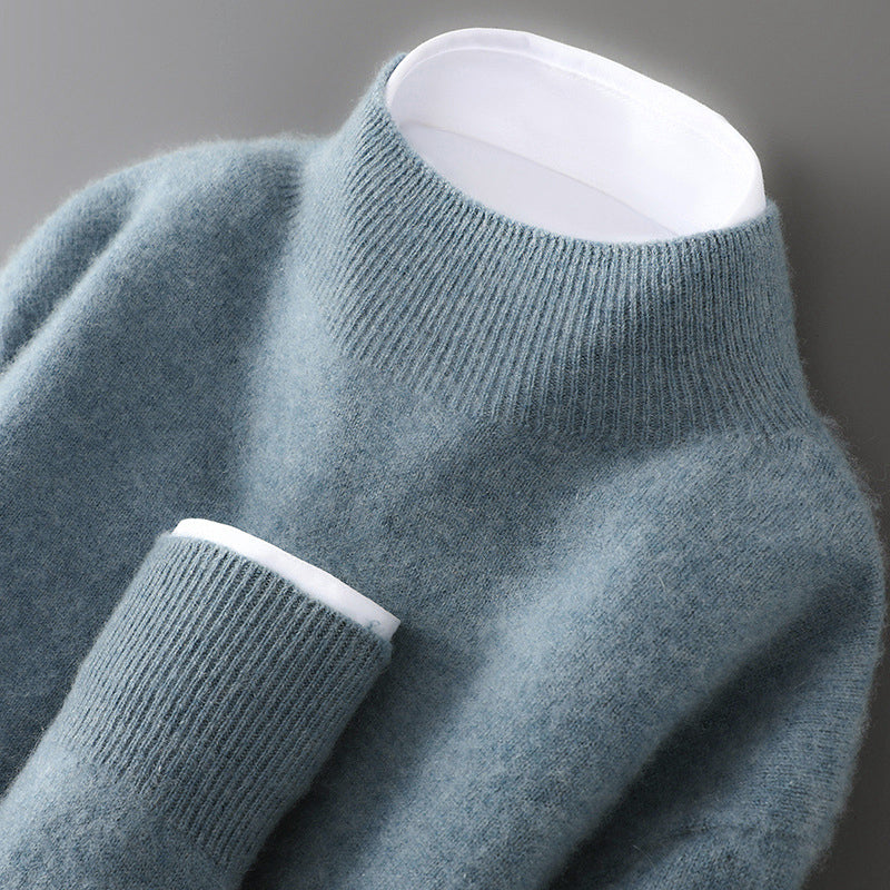 Wool Sweater for Men with Stand Collar