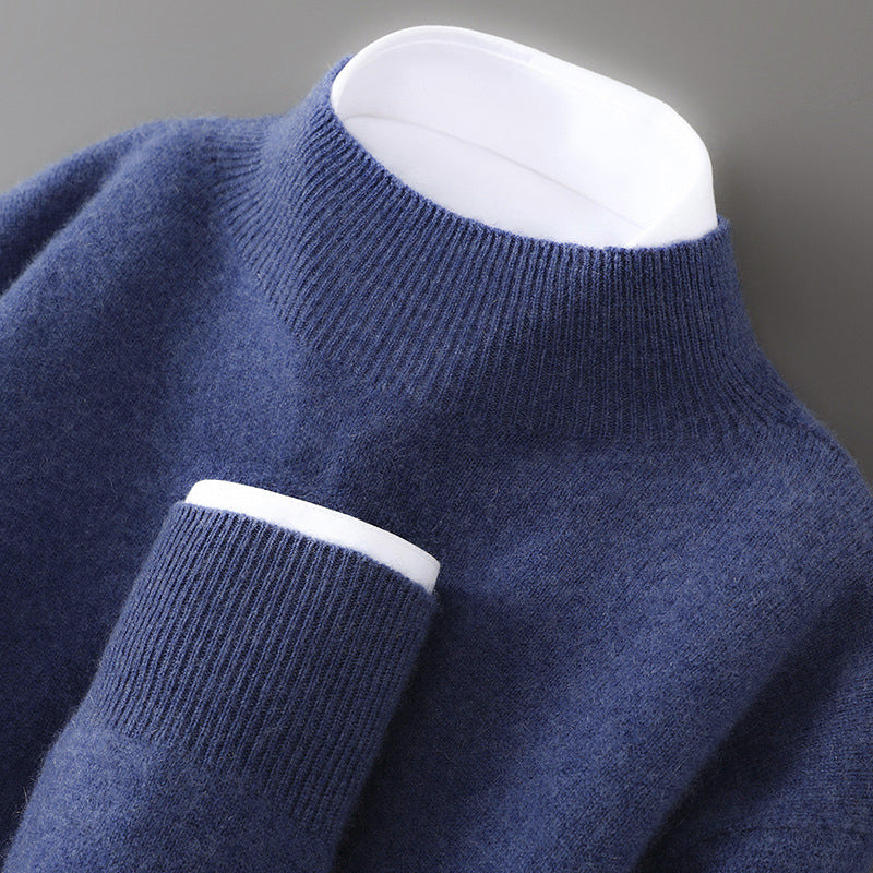 Wool Sweater for Men with Stand Collar