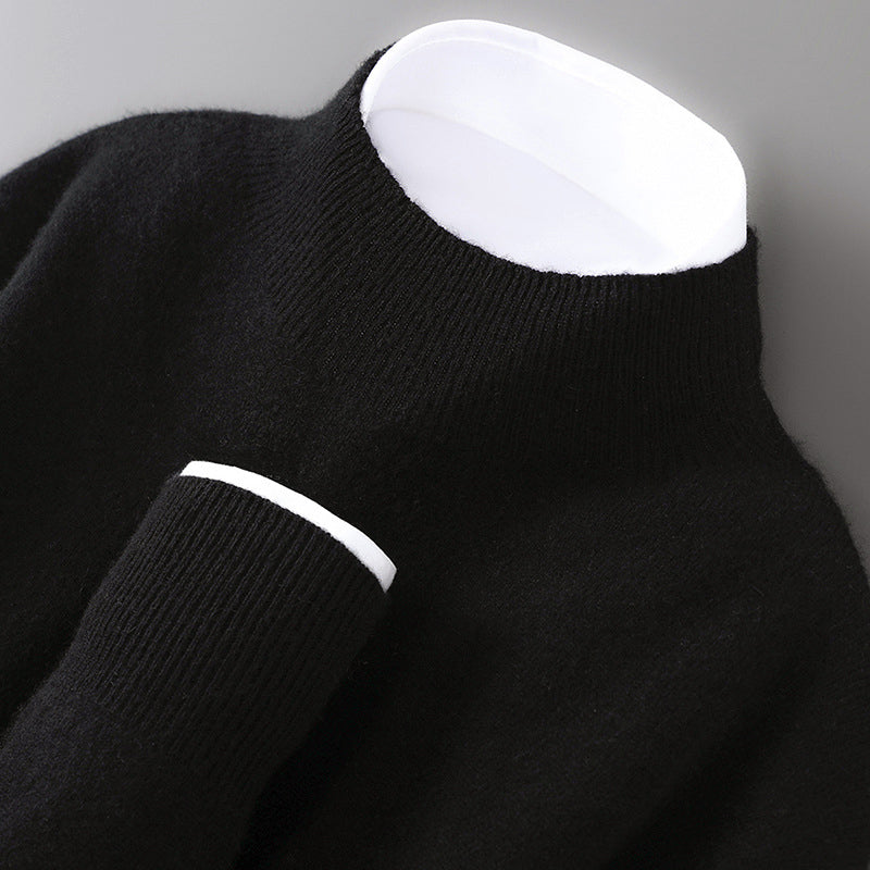 Wool Sweater for Men with Stand Collar